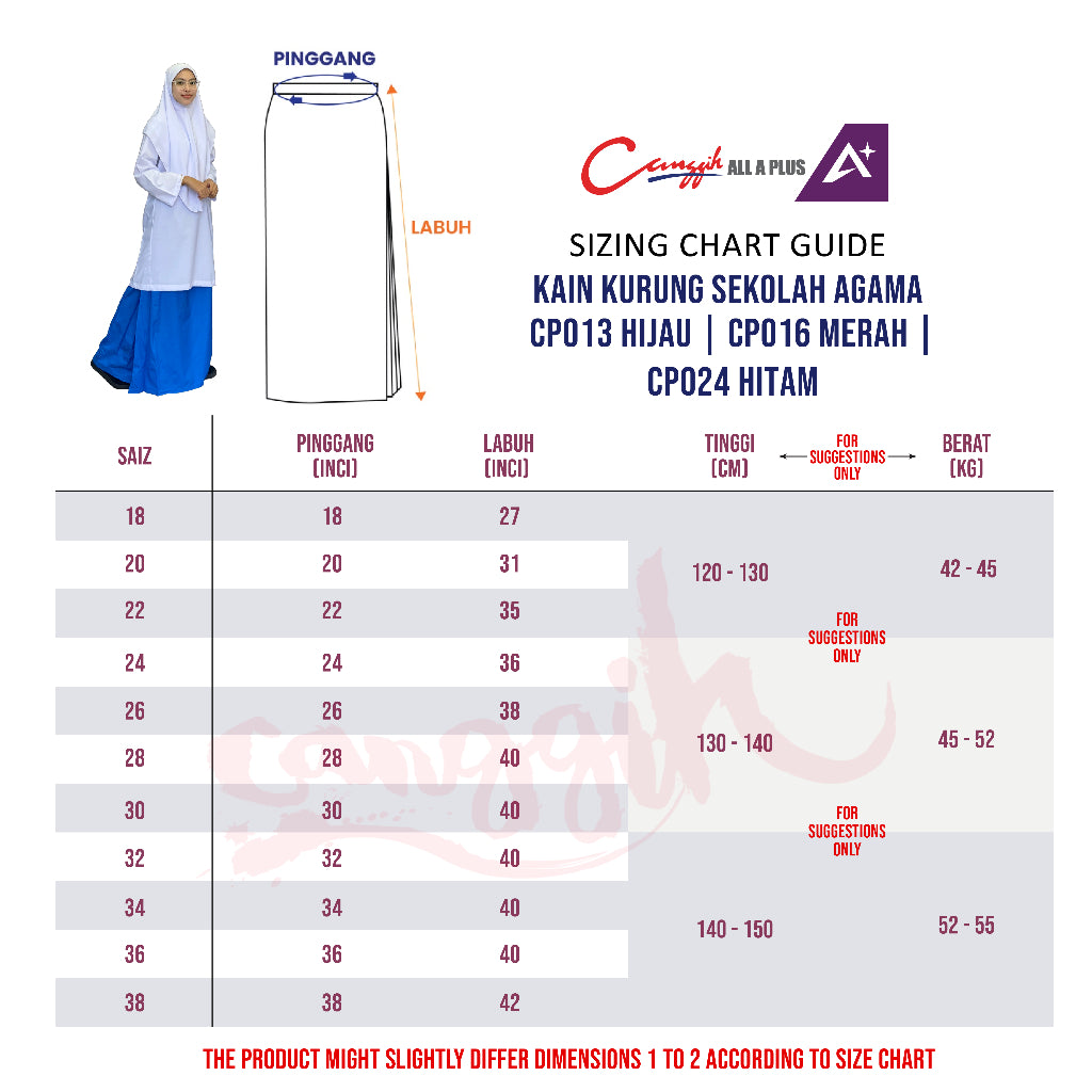 Canggih Kain Kurung Sekolah Agama - Green - CG-CP 013