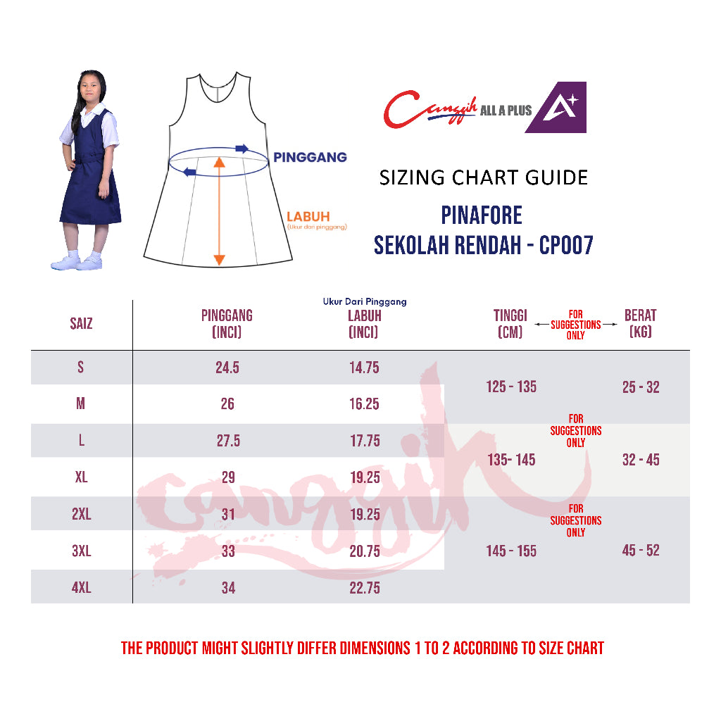 Canggih Pinafore Sekolah Rendah - Navy Blue - CG-CP 007