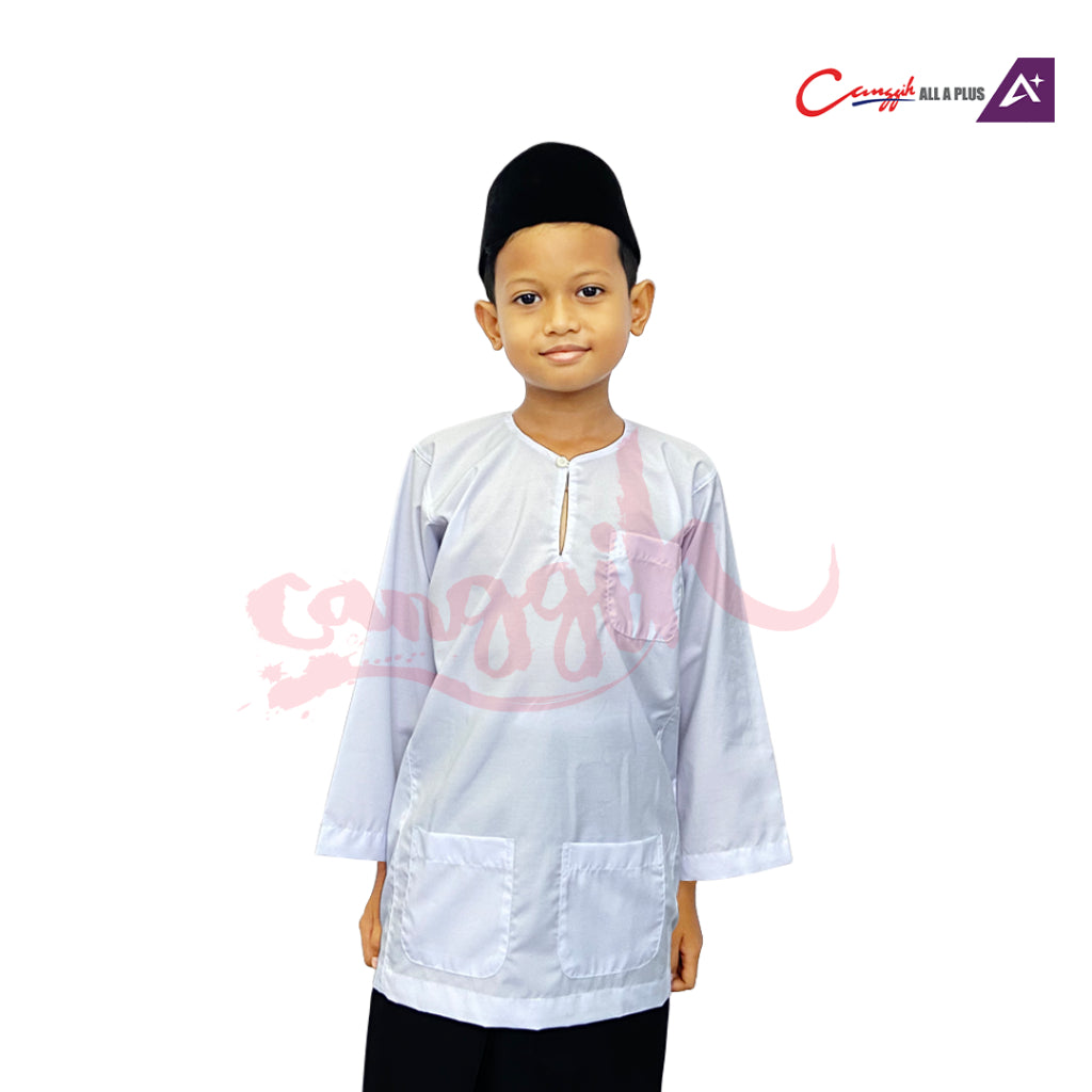 Canggih Baju Melayu Johor Sekolah Agama Lelaki - White - CG-BJ 401