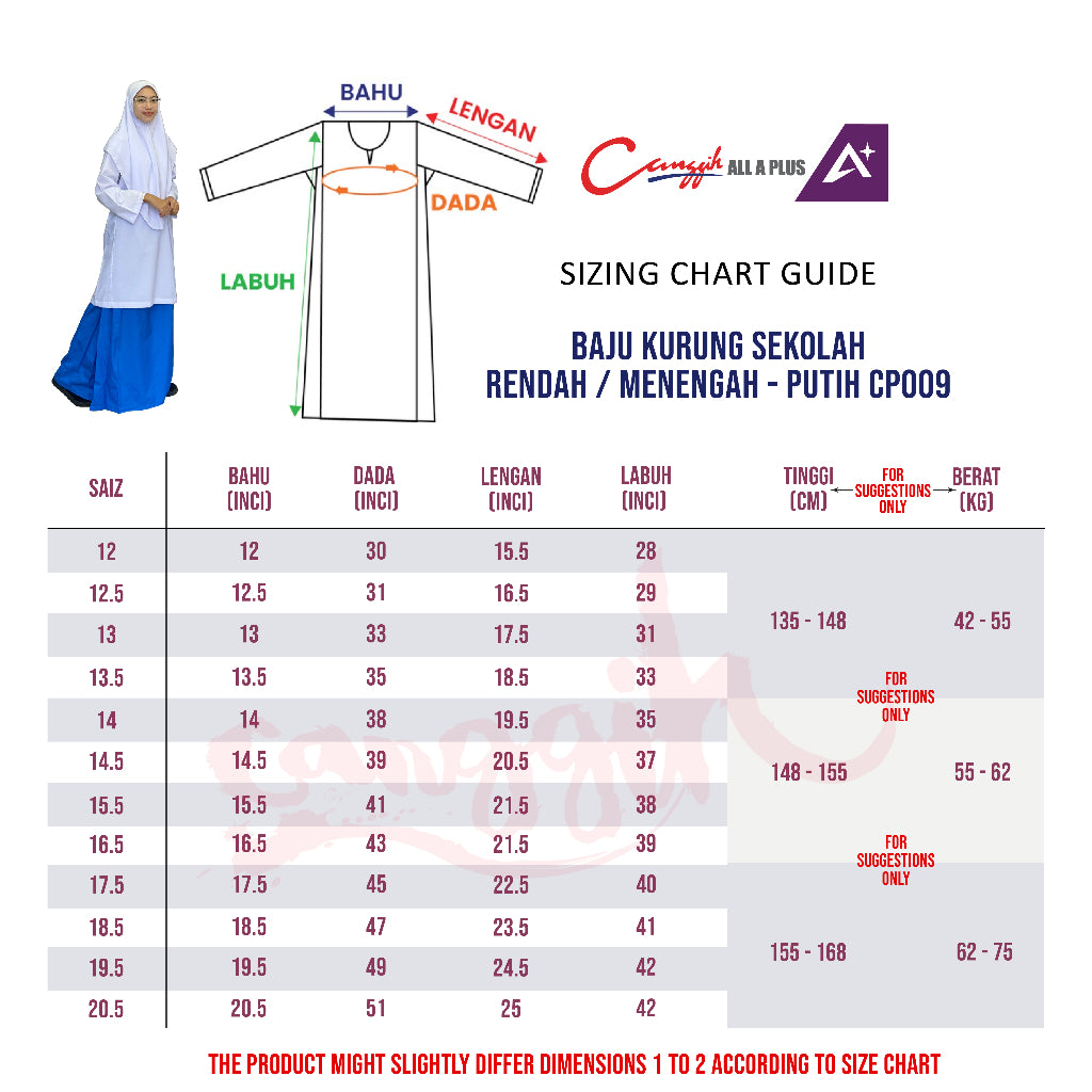 Canggih Baju Kurung Sekolah Perempuan - White - CG-CP 009