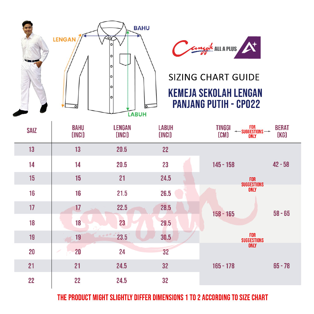 Canggih Kemeja Sekolah Lengan Panjang - White - CG-CP 022