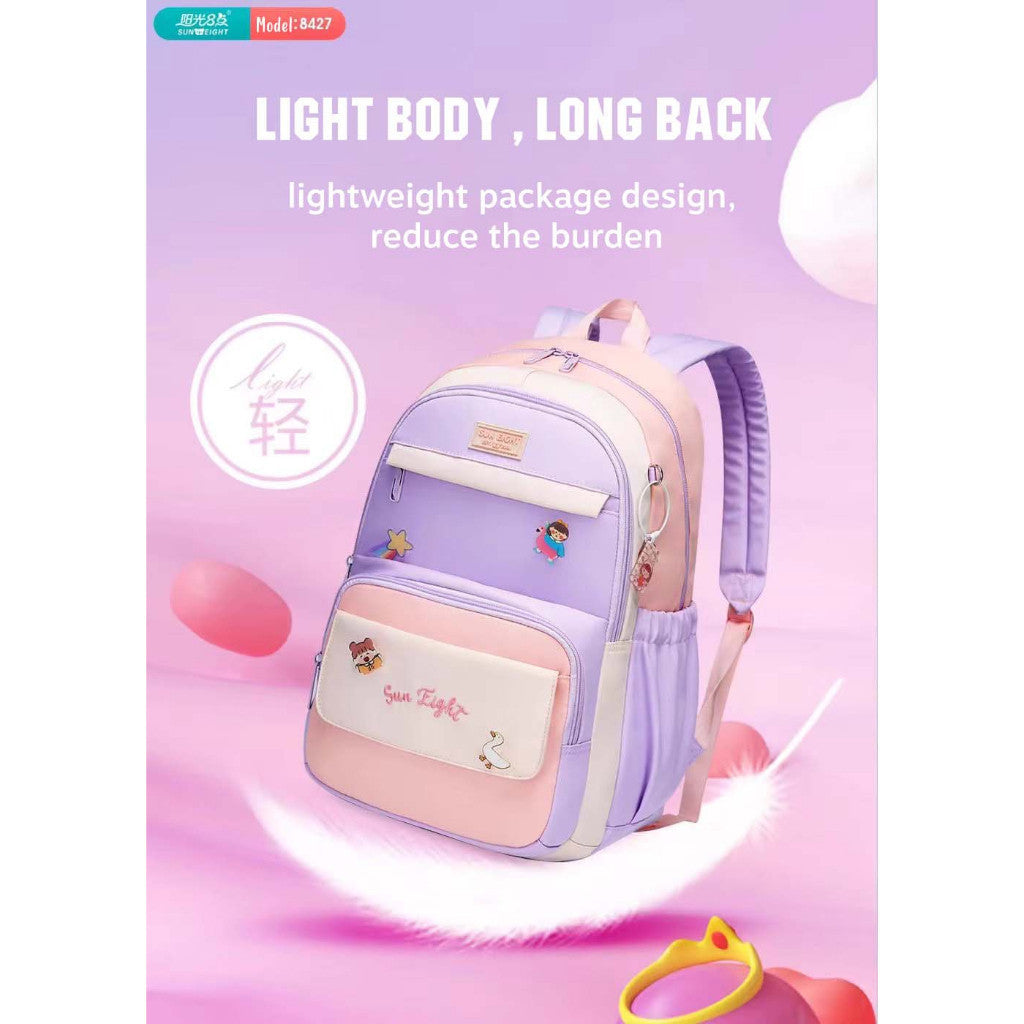 Sun Eight Kidoz School Backpack Light Cute Fashion Big Capacity Multi Compartment Side Bottle Pocket | 199 Days Warranty